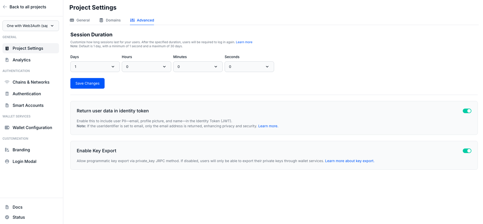 Project Settings Advanced